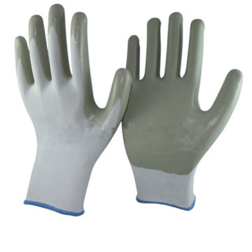 NMSAFETY 13G bon marché Gants de sécurité de travail enduits de nitrile gris de revêtement de nylon / polyester